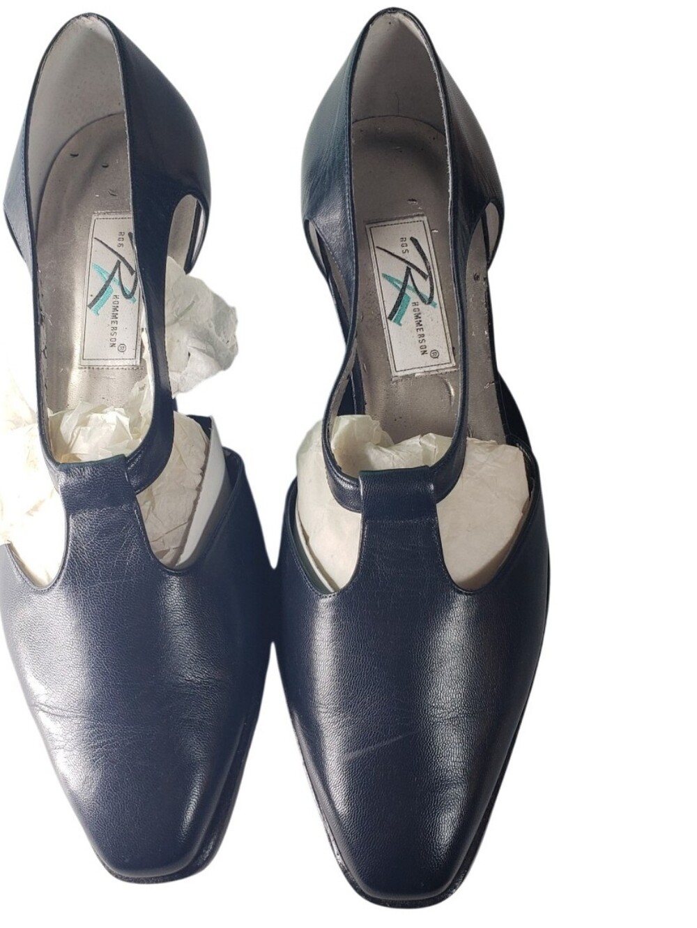 Vintage 13W Navy Blue Leather T-Strap Womens Pumps Ros Hommerson 90's Spectator